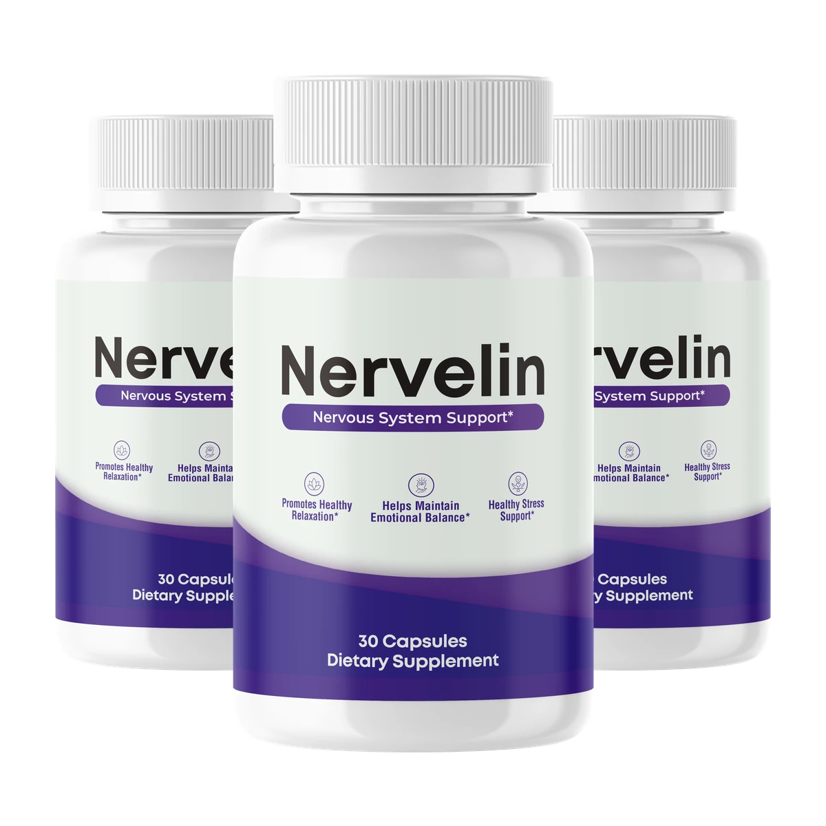 Three bottles of Nervelin nerve support supplement, official bundle